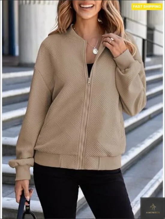 Lightweight Bomber Jacket Modern Quilted Stand Collar Casual Zip Up Fall - Picture 3 of 7